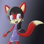  1:1 2017 anthro archie_comics asian_clothing black_hair canid canine chinese chinese_clothing chinese_dress clothing dress east_asian_clothing female fox fur hair happy hi_res kannonx li_moon long_hair mammal red_body red_fox red_fur solo sonic_the_hedgehog_(archie) sonic_the_hedgehog_(comics) sonic_the_hedgehog_(series) standing 