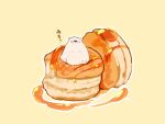  animal artist_name bear biscuit_(bread) chai commentary_request food food_focus highres honey in_food looking_at_viewer no_humans no_mouth original outline polar_bear simple_background solid_oval_eyes solo translation_request undersized_animal white_outline yellow_background 