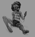  2020 anthro bottomwear canid canine canis clothed clothing domestic_dog erection eyewear genitals grey_background headphones hi_res male mammal monochrome pattern_clothing pattern_shirt pattern_topwear penis shirt shorts simple_background softsorbet striped_clothing striped_shirt striped_topwear stripes sunglasses topwear 