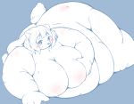  anthro belly big_belly big_breasts biped blue_background blush breasts featureless_breasts female fur hair hi_res holding_breast huge_breasts kemono long_hair looking_at_viewer lying mammal monotone_body monotone_fur monotone_hair nude obese obese_anthro obese_female on_side overweight overweight_anthro overweight_female polar_bear ponytail radiowave simple_background smile solo thick_thighs ursid ursine white_body white_fur white_hair 