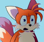  2020 2_tails anthro biped blue_background blue_eyes canid canine digital_media_(artwork) fox fur male mammal marcus_larry meme miles_prower multi_tail orange_body orange_fur reaction_image redraw simple_background solo sonic_the_hedgehog_(series) tails_gets_trolled white_body white_fur 