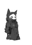  abs absurd_res anthro aow black_body black_fur canid canine canis changed_(video_game) fur hi_res male mammal mask monochrome muscular muscular_anthro muscular_male nipples open_mouth pecs puro_(changed) simple_background solo white_background white_eyes wolf 