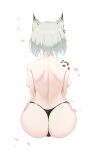  1girl absurdres animal_ears arknights ass back backboob black_panties breasts commentary_request from_behind highres kal&#039;tsit_(arknights) large_breasts lynx_ears oripathy_lesion_(arknights) panties ruyouguizhu short_hair silver_hair sitting solo topless underwear 