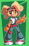  2021 4_fingers activision anthro belt blonde_hair clothing coco_bandicoot crash_bandicoot_(series) eyewear female fingers footwear goggles goggles_on_head hair hi_res long_hair mammal marsupial maxoke overalls shirt shoes signature smile solo topwear video_games 