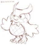  animal_crossing anthro avian beak bird blathers_(animal_crossing) bow_tie colorless happy hi_res male neocerapaima nintendo owl short sketch slightly_chubby solo talons video_games wings 