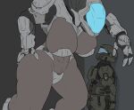  absurd_res against_wall alien armor big_breasts breasts clothed clothing duo female grey_background halo_(series) halo_odst hi_res human humanoid larger_female leaning male mammal methados microsoft sangheili simple_background size_difference skimpy skimpy_armor smaller_male video_games xbox_game_studios 