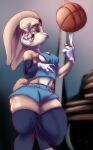  anthro basketball blonde_hair breasts clothing female green_eyes hair hi_res kerodash lagomorph leporid lola_bunny looney_tunes mammal rabbit side_boob solo space_jam warner_brothers 