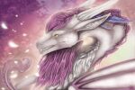  2021 3:2 digital_media_(artwork) dragon fur furred_dragon hair hi_res purple_hair selianth smile teeth white_body white_fur yellow_eyes 