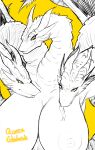  absurd_res anthro areola big_breasts breasts female forked_tongue godzilla_(series) hi_res huge_breasts inriganan kaiju king_ghidorah multi_head nipples nude simple_background toho tongue tongue_out yellow_background 