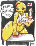 &lt;3 absurd_res animatronic avian bird birthday cake chicken dessert female five_nights_at_freddy&#039;s five_nights_at_freddy&#039;s_2 food galliform gallus_(genus) hi_res looking_at_viewer machine mcdave19 nude phasianid robot solo text toy_chica_(fnaf) video_games yellow_body 