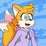  1:1 anthro blue_eyes canid canine cheek_tuft chest_tuft clothed clothing crossgender digital_media_(artwork) dipstick_tail eyelashes facial_tuft female fox fur hoodie lackofcomfort mammal miles_prower mtf_crossgender multicolored_body multicolored_fur multicolored_tail open_mouth redraw signature simple_background smile solo sonic_the_hedgehog_(series) text tongue topwear tuft two_tone_body two_tone_fur video_games white_body white_fur yellow_body yellow_fur 
