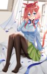  5-toubun_no_hanayome animal_ears hari83421 headphones nakano_miku nekomimi pantyhose seifuku skirt_lift sweater tail 