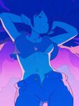  2020 3:4 adventure_time breasts cartoon_network clothing crasherchroma crop_top dot_eyes female hair half-closed_eyes hands_behind_head hi_res humanoid humanoid_pointy_ears long_hair looking_at_viewer looking_down marceline_abadeer narrowed_eyes navel not_furry open_mouth portrait purple_background shirt simple_background solo three-quarter_portrait topwear under_boob unzipped unzipped_pants 