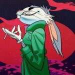  1:1 anthro bugs_bunny cigarette clothing gloves handwear jamie_hewlett lagomorph leporid looney_tunes male mammal rabbit simple_background solo warner_brothers 