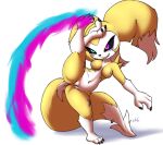  breasts clitoris digimon digimon_(species) fan_character female fur furball_(artist) genitals heterochromia navel nipples pussy renamon renimpmon short_stack solo yellow_body yellow_fur 