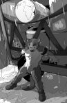  2021 abs anthro armband barrel clenched_teeth clothing eyes_closed featureless_crotch footwear geroo gert_(hayven_celestia) greyscale hayven_celestia hi_res kangaroo macropod male mammal marsupial monochrome muscular muscular_anthro muscular_arms muscular_male muscular_thighs nude rick_griffin shoes solo teeth 