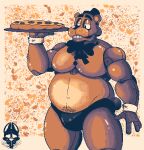  2021 animatronic anthro arm_hair barazoku biceps big_bow_tie big_pecs black_eyes black_nose body_hair border bow_tie brown_background brown_body bulge clothed clothing digital_drawing_(artwork) digital_media_(artwork) dogmanart five_nights_at_freddy&#039;s food freddy_(fnaf) hair half-closed_eyes hat headgear headwear hi_res holding_food holding_object machine male mammal manly mostly_nude multicolored_body musclegut muscular muscular_anthro muscular_male narrowed_eyes navel orange_background pecs pepperoni pepperoni_pizza pixel pixel_(artwork) pizza presenting_bulge raised_arm robot round_ears scut_tail short_tail simple_background solo speedo standing stomach_hair swimwear teeth thick_thighs top_hat topless topless_anthro topless_male tray triceps two_tone_body ursid video_games white_background white_border 