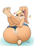  &lt;3 absurd_res anthro anus big_butt blush butt clothed clothing female genitals hi_res huge_butt jhenightfox lagomorph legs_up leporid lola_bunny looney_tunes mammal pants_down partially_clothed pussy rabbit solo warner_brothers 