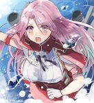  1girl bangs black_neckwear blush breasts from_above gloves hair_between_eyes hatomaru_(hatomaru56) kantai_collection large_breasts long_hair luigi_di_savoia_duca_degli_abruzzi_(kancolle) neck_ribbon open_mouth pink_eyes pink_hair red_skirt ribbon rigging sketch skirt solo twitter_username upper_body water water_drop white_gloves 