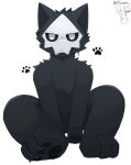  ambiguous_gender anthro black_body black_fur canid canine canis changed_(video_game) footprint fur looking_at_viewer mammal mask ononn pawpads pawprint paws puro_(changed) sitting solo white_eyes wolf 