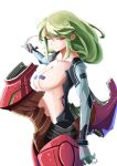  1girl automatic_giraffe breasts cyborg green_hair looking_at_viewer metroid one_eye_closed pasties power_armor red_eyes samus_aran super_smash_bros. topless varia_suit zero_suit 