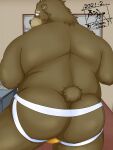  2021 3:4 absurd_res anthro brown_body brown_fur bulge butt clothing fur hi_res jockstrap kemono male mammal overweight overweight_male solo tanutronik753_k underwear ursid 