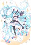  1girl 2019 :d absurdly_long_hair absurdres aqua_eyes aqua_hair argyle argyle_legwear artist_name black_footwear black_legwear bow bowtie character_doll commentary detached_sleeves diffraction_spikes dress eyebrows_behind_hair facial_mark floating_hair full_body gloves hat hatsune_miku highres holding holding_microphone leg_up long_hair looking_at_viewer magical_mirai_(vocaloid) microphone mini_hat mini_top_hat mismatched_footwear mismatched_legwear neck_ruff nishina_hima open_mouth outstretched_arm pink_bow shoulder_tattoo single_detached_sleeve sleeveless sleeveless_dress smile solo star-shaped_pupils star_(symbol) striped striped_legwear symbol-shaped_pupils tattoo thighhighs top_hat twintails vertical-striped_legwear vertical_stripes very_long_hair vocaloid white_footwear white_gloves white_headwear white_legwear wrist_cuffs 