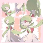  artist_name closed_eyes colored_skin commentary_request gardevoir gen_3_pokemon hamhsi_miyar hand_up multiple_views open_mouth outline outstretched_arms pokemon pokemon_(creature) red_eyes white_skin 