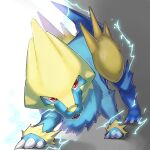  claws commentary_request electricity fangs full_body gen_3_pokemon highres looking_at_viewer manectric mian_(3zandora) no_humans open_mouth pokemon pokemon_(creature) red_eyes solo standing tongue 