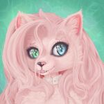  1:1 animal_humanoid anthro canid canine cat_humanoid catfoxcas collar cute_face domestic_cat felid felid_humanoid feline feline_humanoid felis female fluffy fox hair heterochromia humanoid hybrid low_res mammal mammal_humanoid pink_body pink_hair pink_nose 