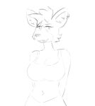  anthro big_breasts breasts clothing female hyaenid jcfireescape mammal monochrome navel navel_piercing piercing shirt solo tank_top topwear wide_hips 