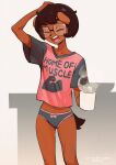 2021 anthro beverage brown_body brown_fur brown_hair canid canine canis clothing coffee colo domestic_dog eyes_closed eyewear female fur glasses hair hi_res mammal open_mouth oversized_shirt panties shirt solo tired topwear underwear yawn yoon_soo-mi 