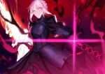  1girl armor armored_dress artoria_pendragon_(all) black_armor blonde_hair dark excalibur_morgan_(fate) fate/grand_order fate/stay_night fate_(series) fuyuki_(neigedhiver) highres holding holding_weapon looking_at_viewer rhongomyniad_(fate) saber_alter solo weapon yellow_eyes 