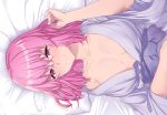  bed blush breasts close ibuki_notsu japanese_clothes no_bra open_shirt pink_eyes pink_hair saigyouji_yuyuko short_hair touhou yukata 