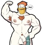  abs albertcrow anatid anseriform anthro armpit_hair avian balls bird body_hair disney duck ducktales ducktales_(2017) genitals hi_res humanoid_genitalia humanoid_penis launchpad_mcquack looking_at_viewer male manly muscular muscular_anthro muscular_male nipples nude one_eye_closed penis pose simple_background solo white_background white_balls white_body 