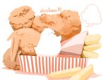  animal bear box chai chicken_(food) closed_eyes commentary_request english_text fang food food_focus fried_chicken highres in_food no_humans open_mouth original polar_bear simple_background solo striped tail undersized_animal white_background 