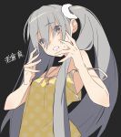  1girl bare_shoulders dress ekka_(chrysalis) eyebrows_visible_through_hair eyes_visible_through_hair hair_ribbon long_hair monogatari_(series) oikura_sodachi owarimonogatari ribbon scared silver_eyes silver_hair strap_slip sweat twintails very_long_hair 