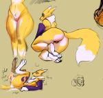  artblush bent_over bodily_fluids breasts butt canid canine cum cum_in_pussy cum_inside cum_leaking digimon digimon_(species) female fox fur genital_fluids hi_res lying mammal muscular on_back presenting presenting_hindquarters renamon thick_thighs wide_hips yellow_body yellow_fur 