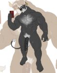  2021 anthro balls beard big_penis black_body black_fur black_penis body_hair bovid bovine cattle chest_hair facial_hair facial_piercing flaccid fur genitals hi_res horn huge_penis male mammal mr_chocolate_eclaire nesskain nipple_piercing nipples nose_piercing nose_ring penis phone piercing pubes solo standing white_body white_fur 