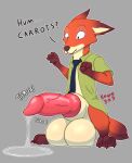  2021 animal_genitalia animal_penis anthro balls big_balls big_penis bodily_fluids canid canine canine_penis clothed clothing colored disney erection excessive_precum fox fur genital_fluids genitals hi_res huge_balls huge_penis hyper hyper_balls hyper_genitalia hyper_penis keane303 knot looking_surprised male mammal necktie nick_wilde partially_clothed penis precum precum_on_ground precum_on_penis solo standing text throbbing zootopia 