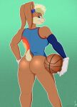  anthro basketball bottomless butt clothed clothing female hi_res jorge-the-wolfdog lagomorph leporid lola_bunny looking_at_viewer looney_tunes mammal rabbit shirt simple_background solo space_jam topwear warner_brothers 