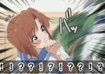  2girls aru_aru blue_eyes blush blush_stickers brown_hair green_hair hand_to_own_mouth higurashi_no_naku_koro_ni motion_blur multiple_girls ryuuguu_rena school_uniform serafuku sonozaki_mion sweatdrop 