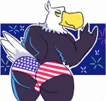 2018 4th_of_july 5_fingers accipitrid accipitriform american_eagle anthro avian bald_eagle beak bedroom_eyes bird black_body black_feathers bulge butt clawzetto clothed clothing digital_drawing_(artwork) digital_media_(artwork) eagle feathered_wings feathers fingers fireworks gesture ily_sign looking_at_viewer looking_back looking_back_at_viewer male multicolored_body multicolored_feathers narrowed_eyes pinup portrait pose presenting presenting_hindquarters sea_eagle seductive smile smiling_at_viewer smirk solo stars_and_stripes tail_feathers thick_thighs three-quarter_portrait topless underwear united_states_of_america white_body white_feathers white_tail_feathers wide_hips winged_arms wings yellow_beak yellow_sclera 