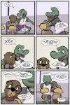  alligator alligatorid angie_(study_partners) anthro beaver black_nose bodily_fluids breasts brown_body brown_fur buckteeth clothed clothing comic crocodilian crying dialogue duo english_text eyewear female fur glasses green_body green_scales hi_res hug lisa_(study_partners) mammal reptile rodent scales scalie study_partners tears teenager teeth text thunderouserections young 