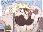  anthro blonde_hair canid canine destruction female growth hair macro mammal mask ncmares solo truck_(vehicle) vehicle 