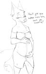  2021 ? anthro breasts canid canine dialogue english_text female fox hi_res implied_incest mammal monochrome mrs._wilde pregnant pregnant_belly question red_fox simple_background sketch smile solo text visiti white_background 