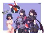  3girls absurdres alternate_color bangs breasts chest_jewel covering covering_breasts covering_crotch crossover dress earrings highres jarckius jewelry kill_la_kill large_breasts leggings long_hair matoi_ryuuko multiple_girls mythra_(xenoblade) nude pantyhose pyra_(xenoblade) senketsu short_dress short_hair super_smash_bros. swept_bangs tiara very_long_hair xenoblade_chronicles_(series) xenoblade_chronicles_2 