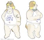  2021 anthro blush bulge canid canine canis clothing domestic_dog hi_res hisaki_(live-a-hero) kemono live-a-hero male mammal moujya overweight overweight_anthro overweight_male shirt solo topwear underwear video_games 