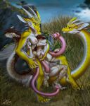  2021 areola breasts digital_media_(artwork) dragon fur furred_dragon genitals hi_res horn nipples non-mammal_breasts penis smile tril-mizzrim wingless_dragon 