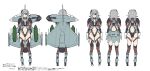  1girl aircraft airplane ass bangs black_eyes breasts clenched_hand clothing_cutout eurofighter_typhoon eyebrows_visible_through_hair fighter_jet gloves grey_hair grey_skirt highres i.takashi iron_cross jet leotard long_hair mecha_musume medium_breasts midriff military military_vehicle multiple_views navel original personification sketch skirt stomach_cutout thighhighs v-shaped_eyebrows white_background white_gloves 